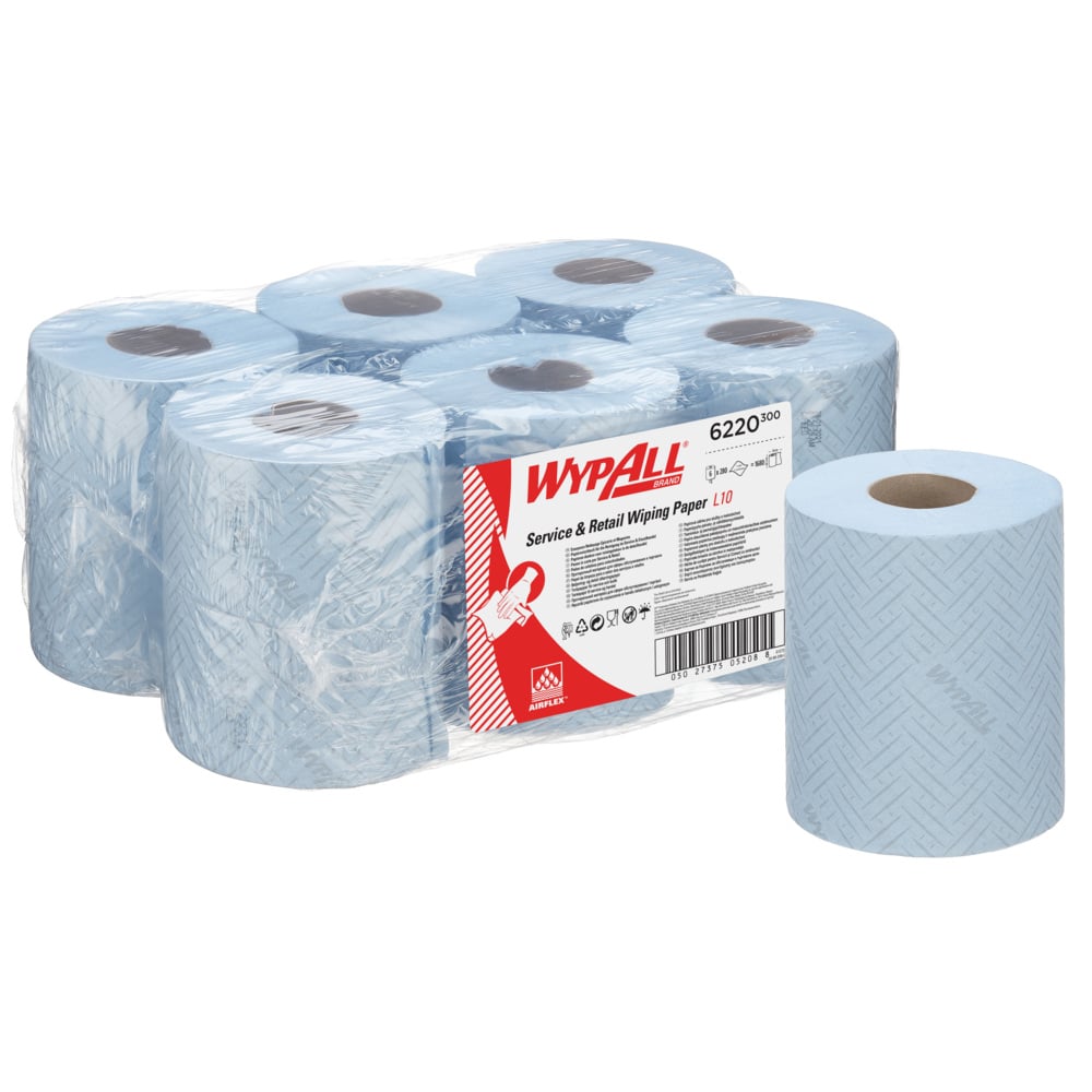 A Case of Six Blue 6220 WypAll L10 Paper Hand Towel Rolls