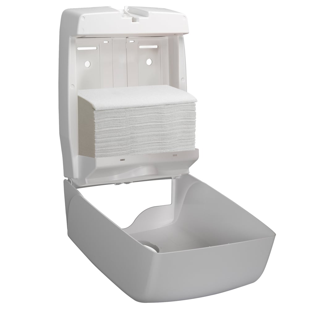 An Open, Full White 6617 Aquarius Paper Hand Towel Dispenser