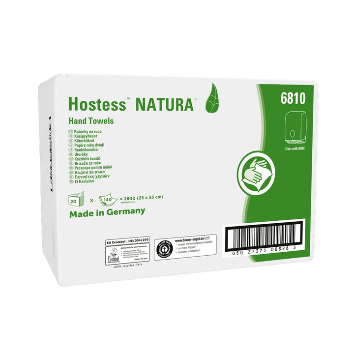 The Back of a White and Green Case of 6810 Hostess Natura Paper Hand Towels