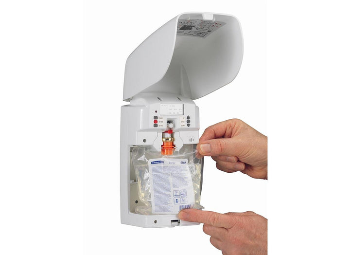 An Open Single White and Grey 7994 Kimberly-Clark Air Care Dispenser