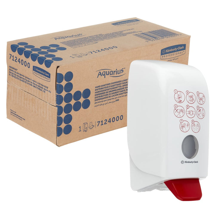 A Brown and Blue Case and Single White and Red 7124 Hand Sanitiser Dispenser