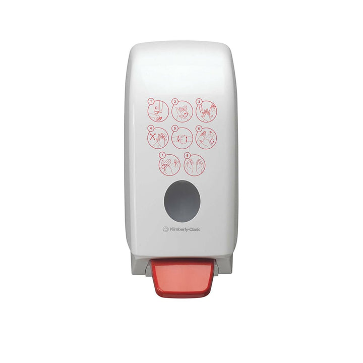 A Single White and Red Kimberly Clark 7124 Hand Sanitiser Dispenser