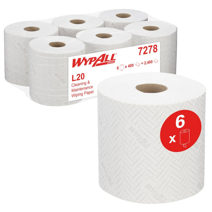 A Clear Case and Single Roll of White 7278 WypAll Paper Hand Towel Rolls