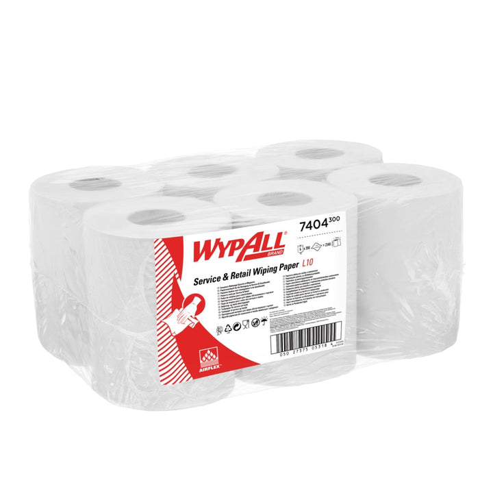 A Case of Six White 7404 WypAll Paper Hand Towel Rolls