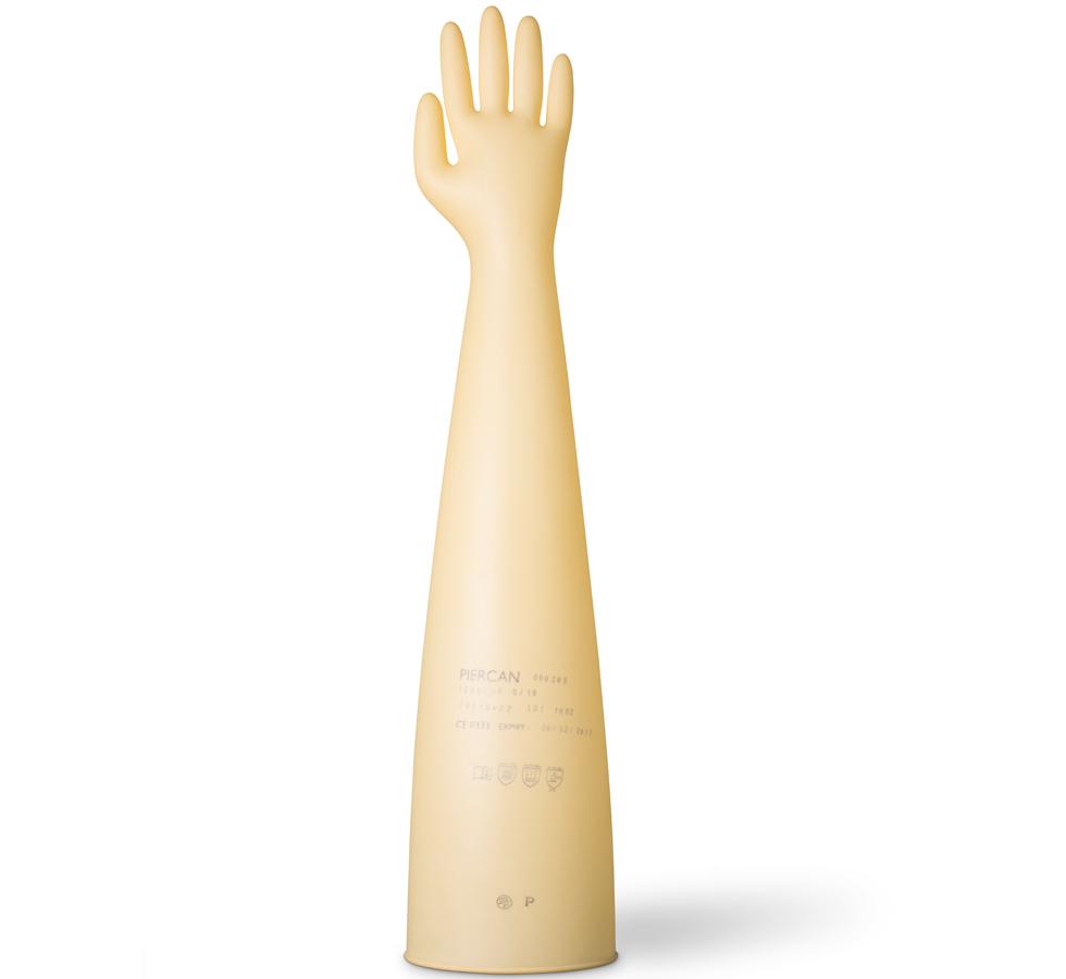 A Light Tan Coloured Piercan Natural Rubber Latex Dry Box Gauntlets 12" Port, 800mm Length - Sentinel Laboratories Ltd