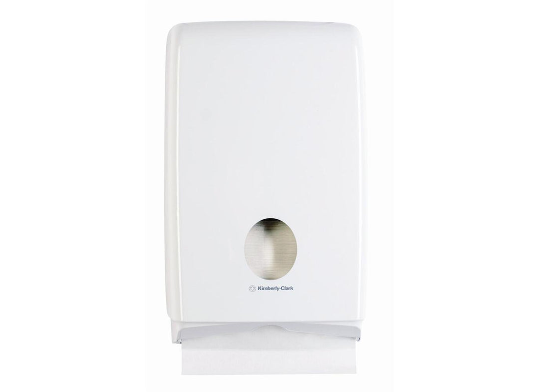 The Front View of a White U7024 Aquarius Slimfold Hand Towel Dispenser