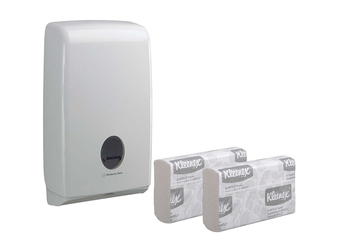 A U7024 Aquarius White Dispenser with Two Packs of Slimfold Wipes