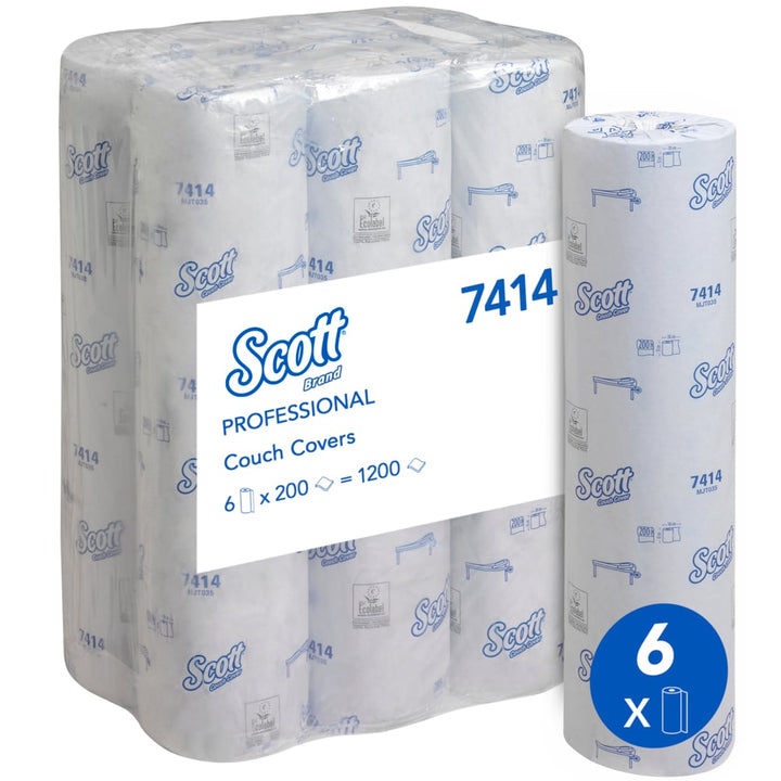 A White and Blue 12 Roll Multipack of 7414 Scott Extra Couch Covers